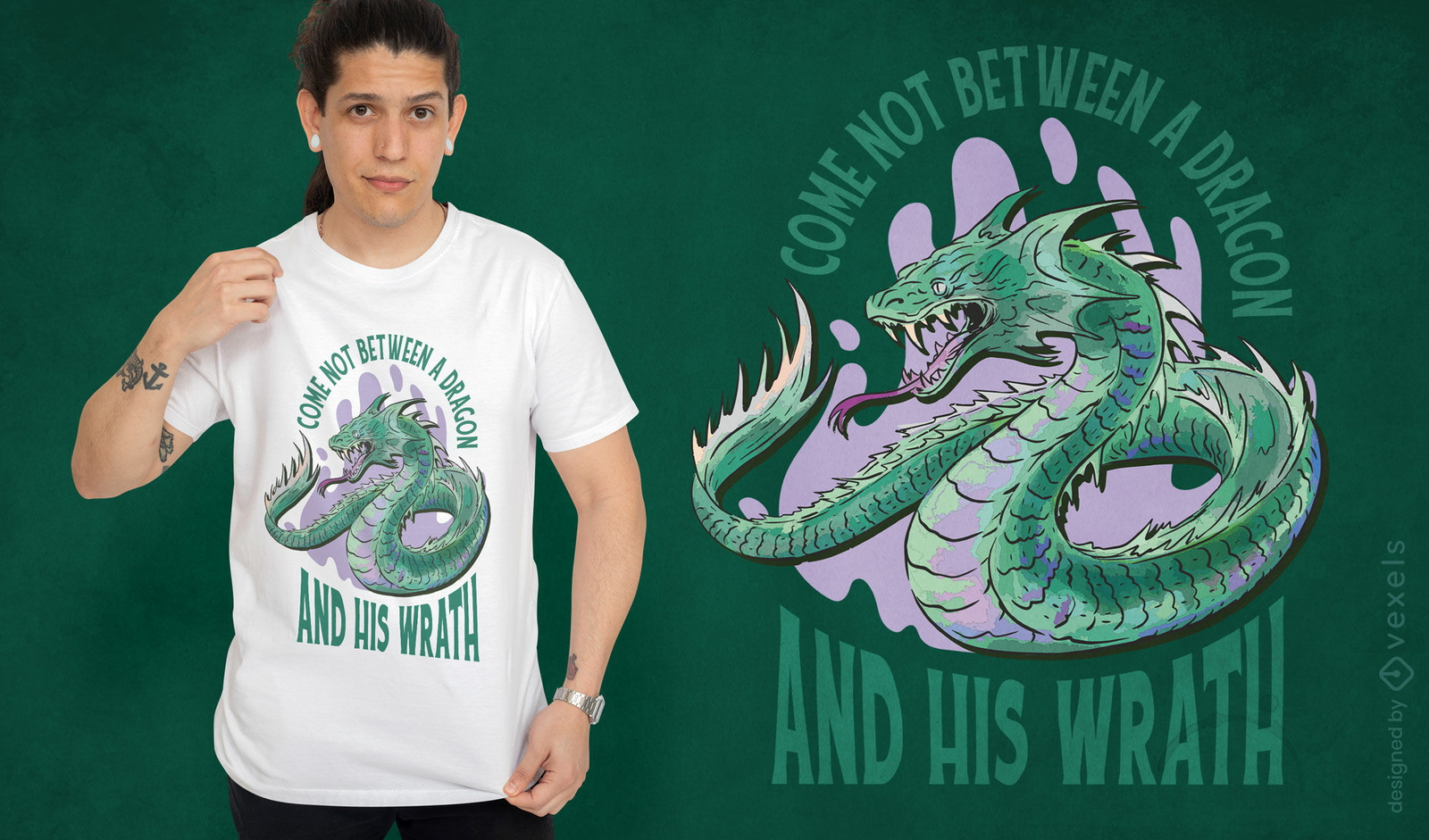 Diseño de camiseta de criatura de fantasía de dragón verde