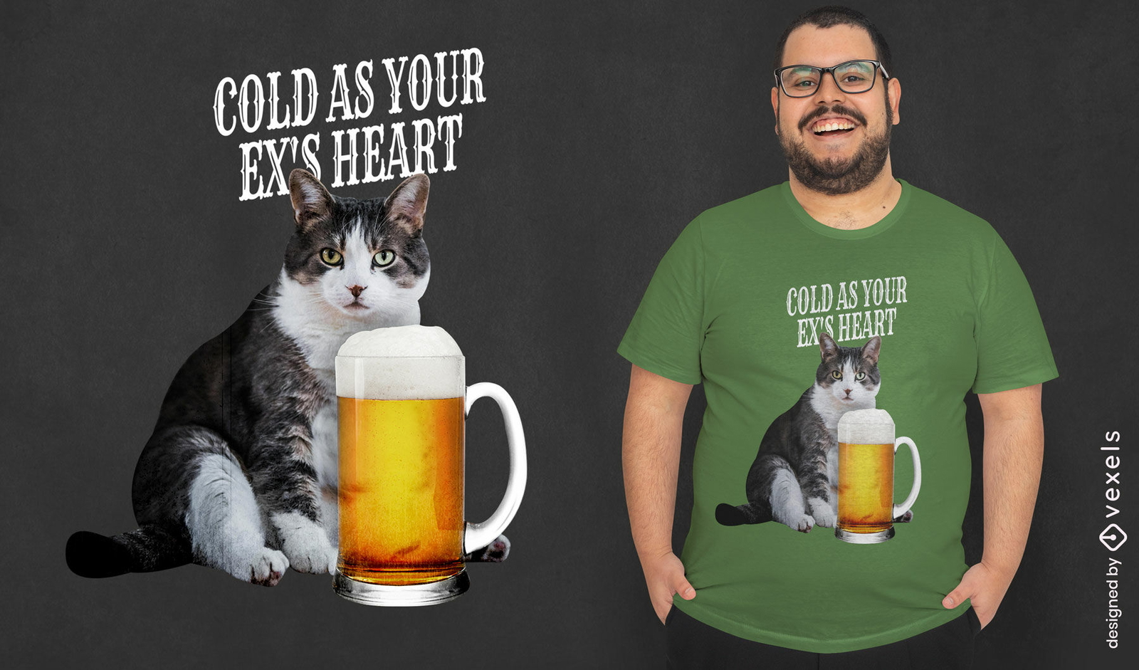 Diseño divertido de camiseta de gato y cerveza.