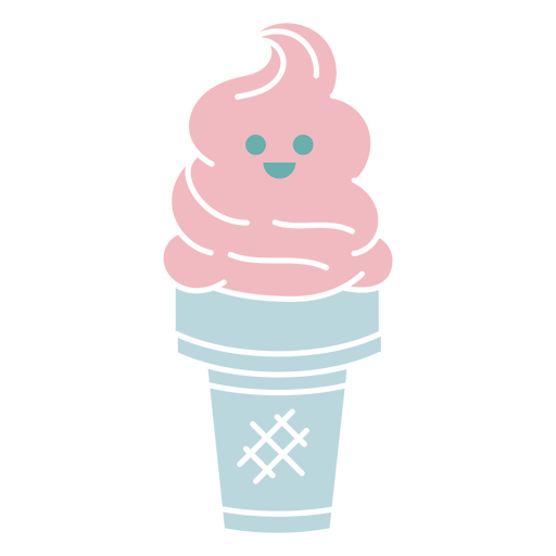 Pink ice cream cone with smiley PNG Design