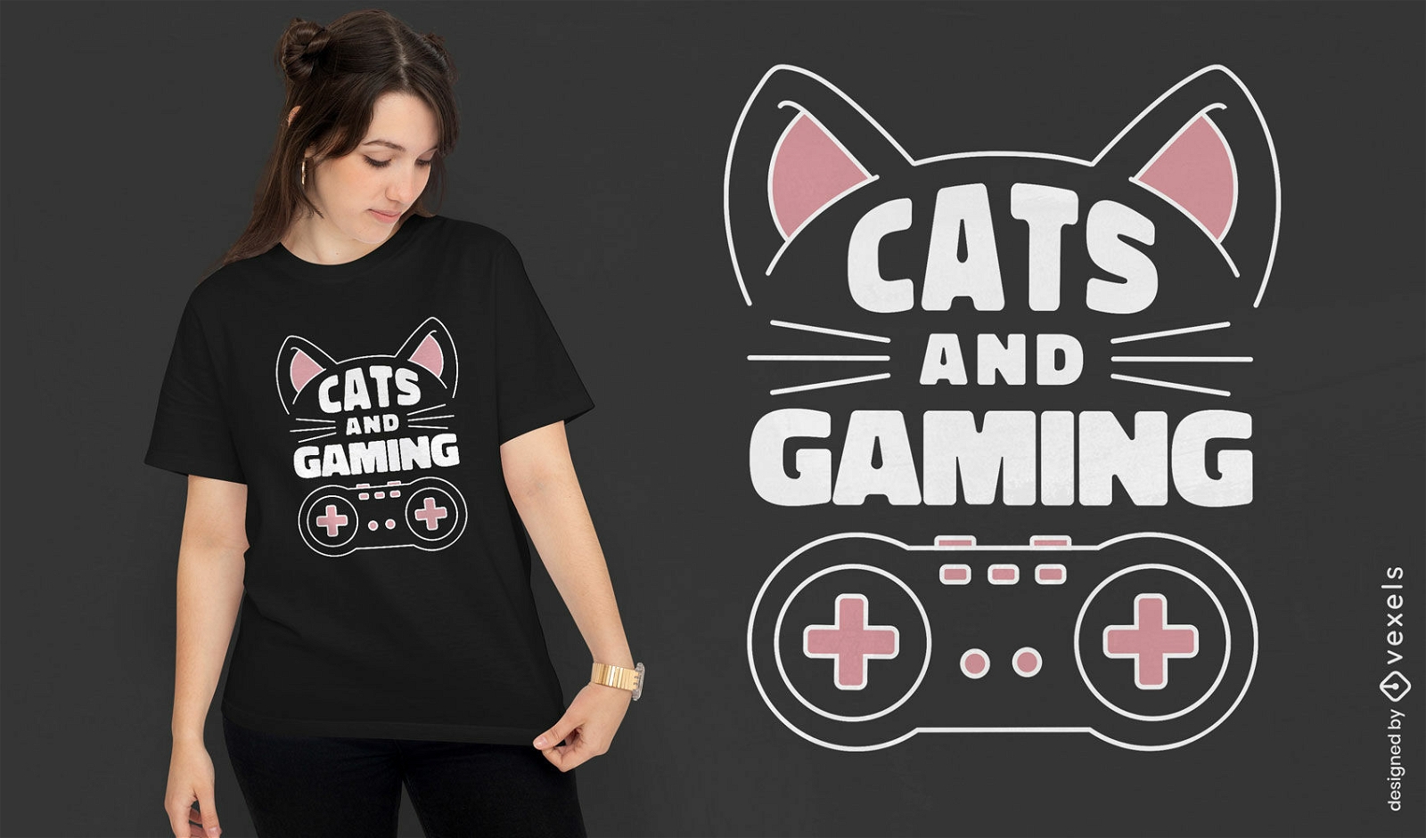 Gatos e design de camiseta de jogos