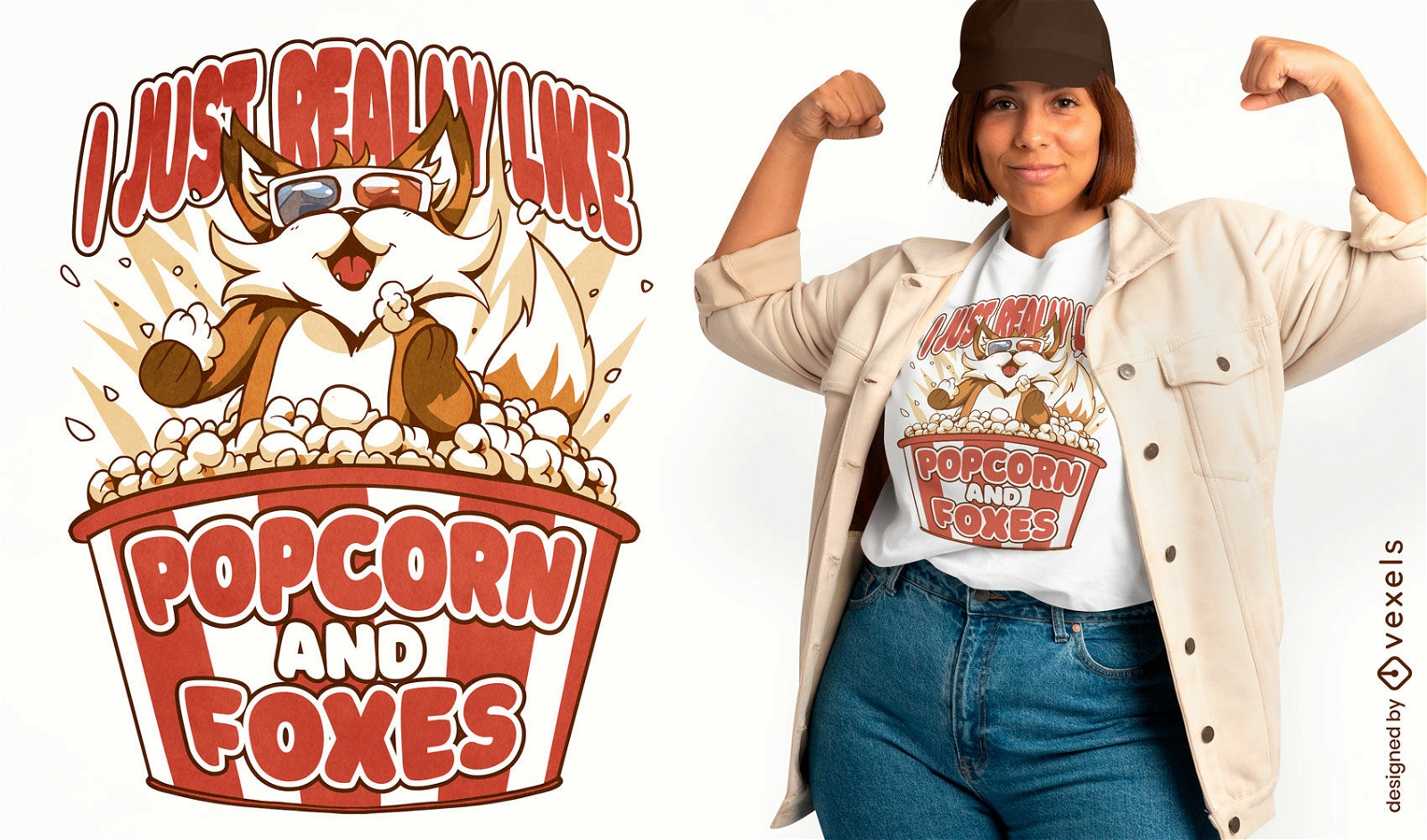 Fox eating popcorn t-shirt design