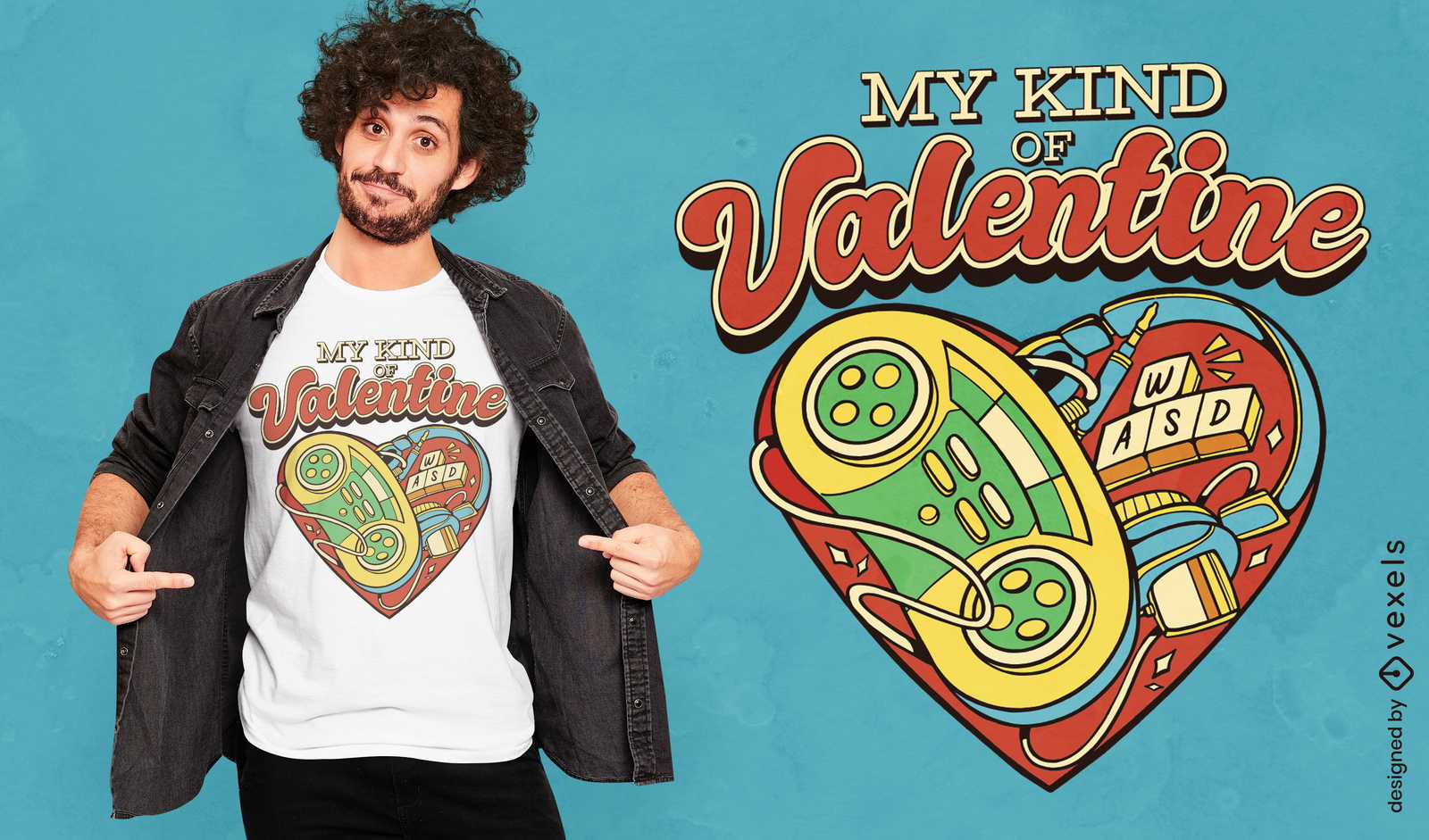 Diseño de camiseta de San Valentín para juegos