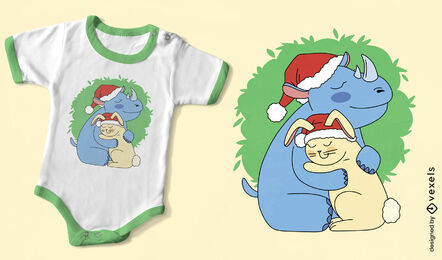 Süßes Hasen- und Nashorn-Kinder-T-Shirt-Design