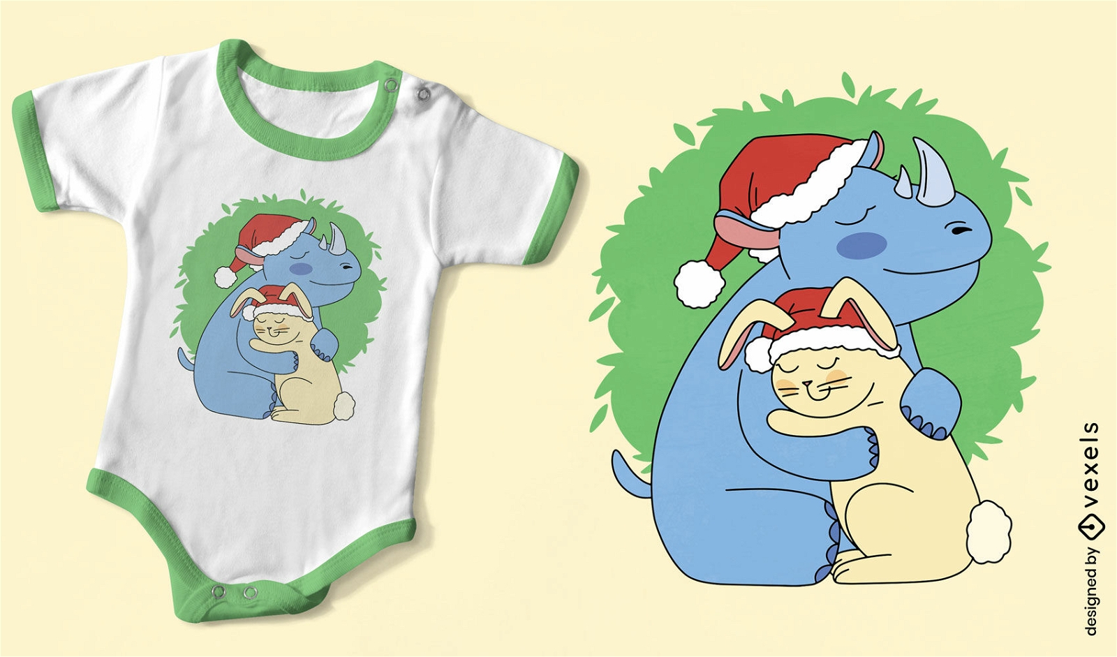 Design de camiseta infantil coelhinho fofo e rinoceronte