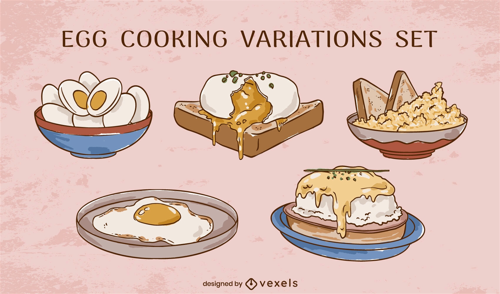Conjunto de variaciones de cocción de huevos.