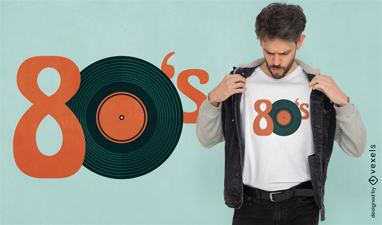 diseño de camiseta de disco de vinilo de los 80