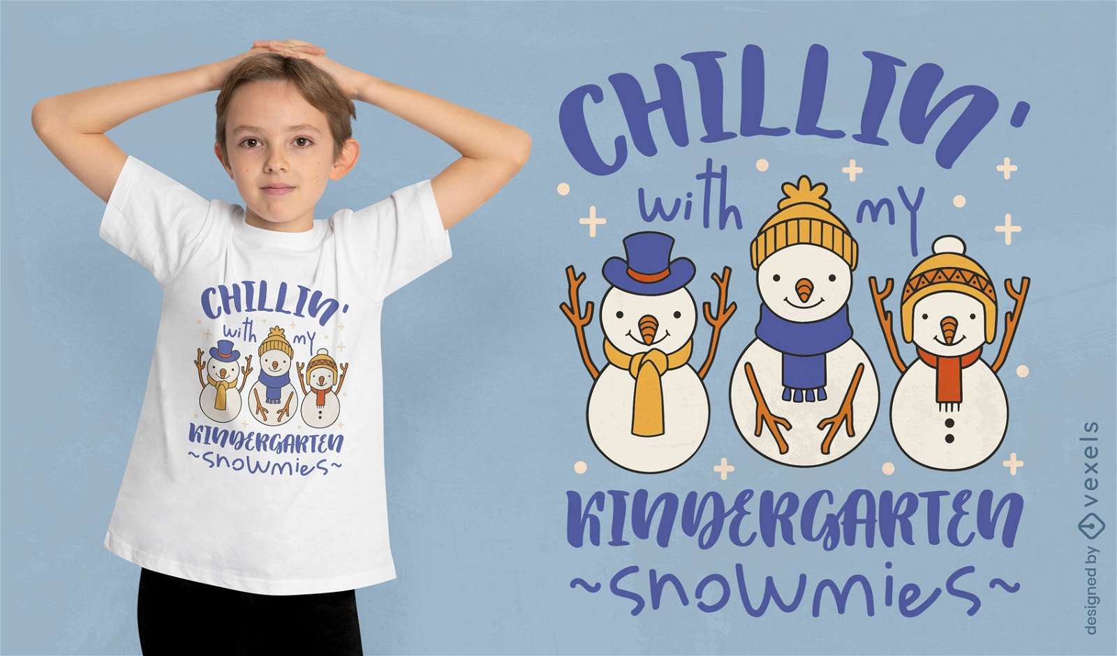 Diseño de camiseta para niños de amigos de muñecos de nieve.