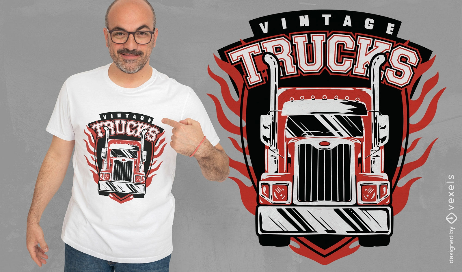Red truck driving forward t-shirt design