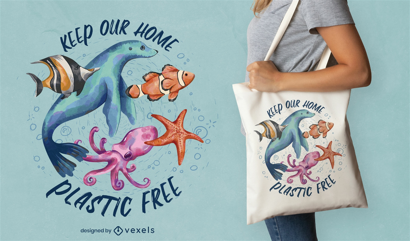 Design de sacola de animais marinhos sem plástico