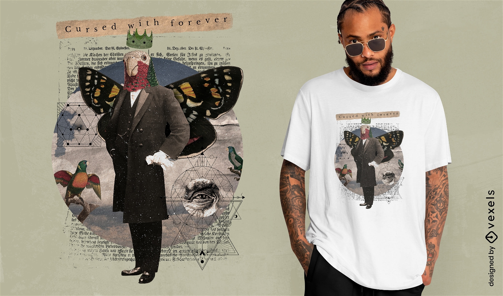 Camiseta pássaro com asas de borboleta psd