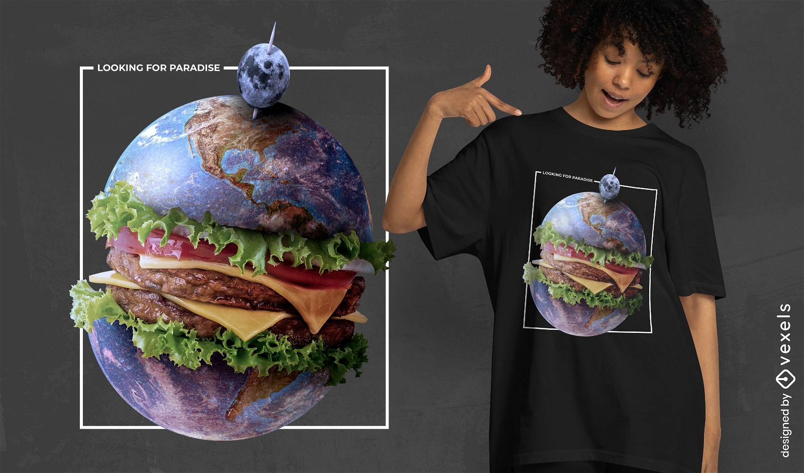 Camiseta de comida de hamburguesa del planeta tierra psd