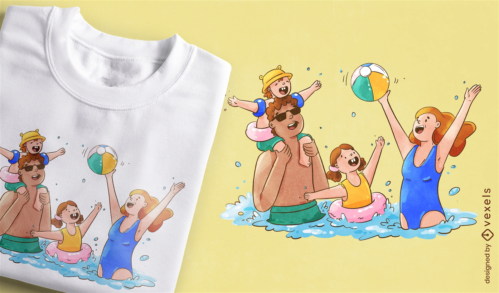 Família no design de camiseta de praia