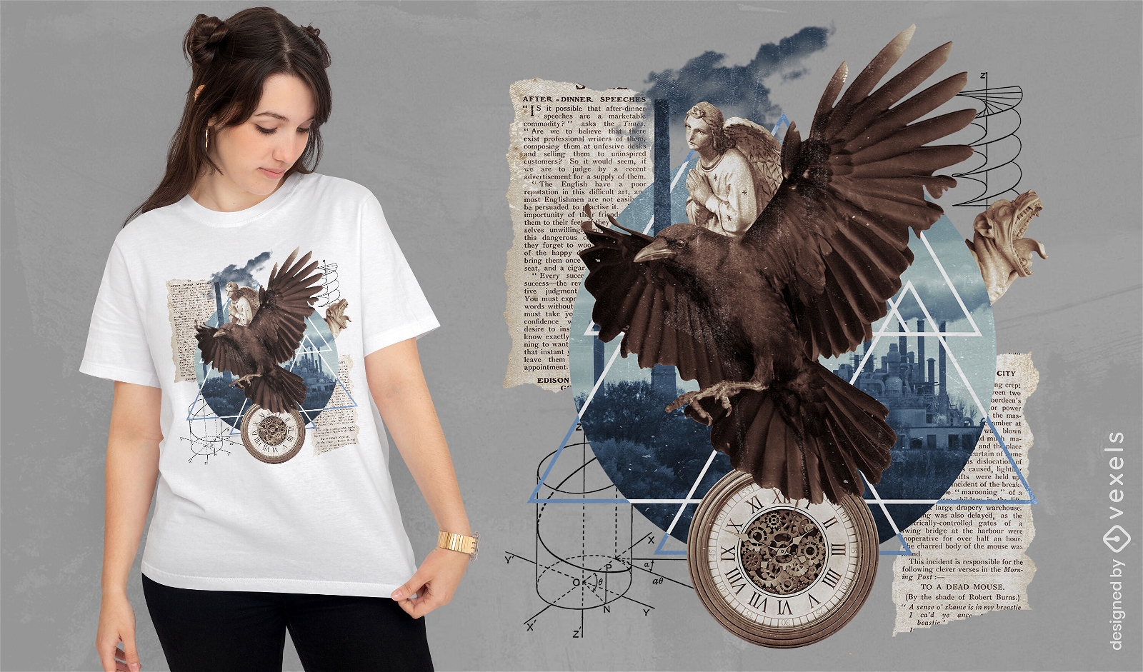 Águia pássaro voando e colagem t-shirt psd