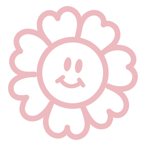 Flor rosa con una cara sonriente. Diseño PNG