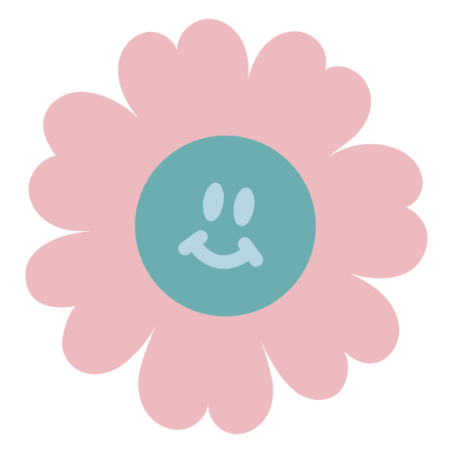 Pink flower with a smiley face on it flat PNG Design