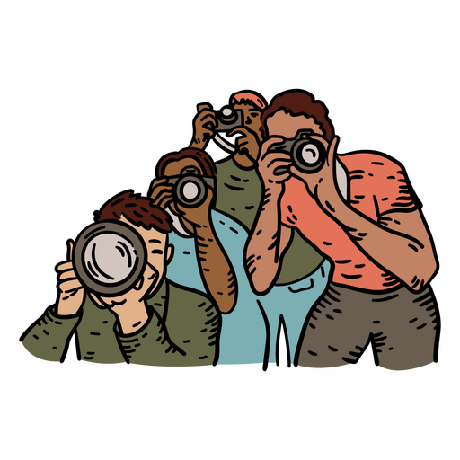 Grupo de personas tomando fotografías con sus cámaras. Diseño PNG