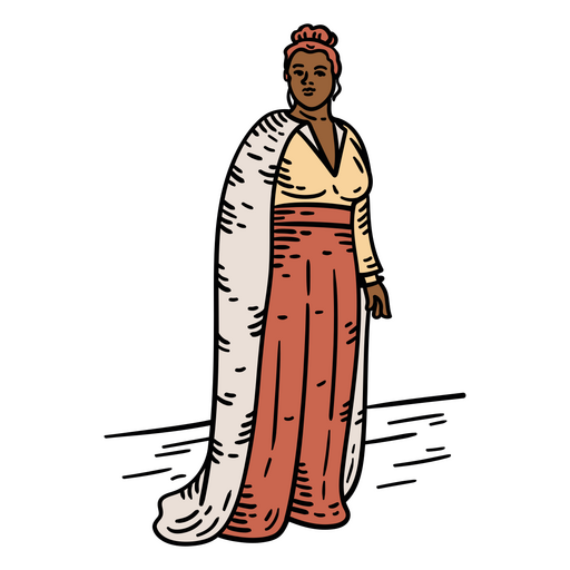 Ilustración de una mujer con un vestido largo. Diseño PNG