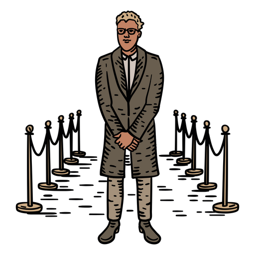 Man in a suit standing on a red carpet PNG Design