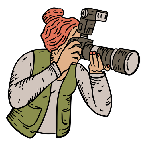 Woman taking a picture with a camera PNG Design