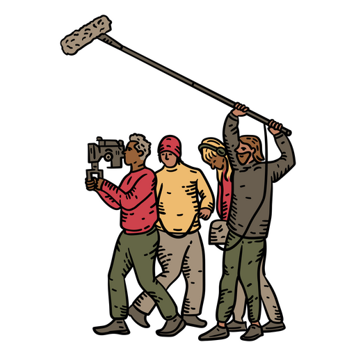 Group of people holding a camera on set PNG Design