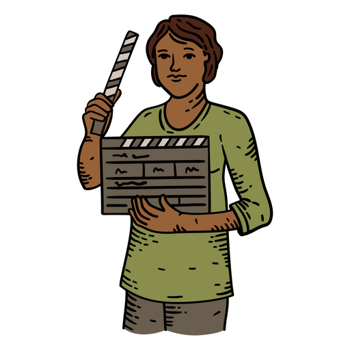 Woman holding a movie clapper board PNG Design