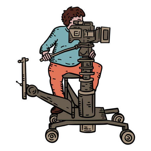 Hombre con una cámara de cine en un carro Diseño PNG
