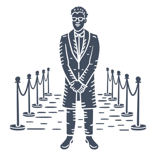 Man in an elegant suit standing on a red carpet PNG Design