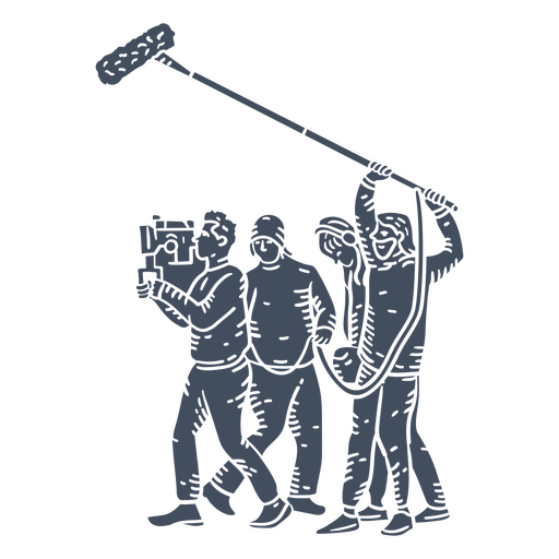 Black and white drawing of a group of people holding a camera PNG Design