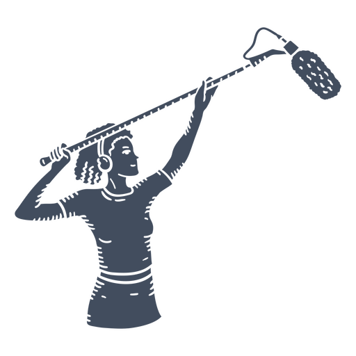 Ilustración en blanco y negro de una mujer sosteniendo un micrófono Diseño PNG