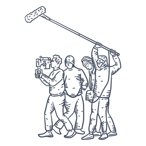 Group of people holding a film equipment on set PNG Design