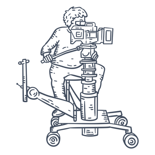 Drawing of a man with a camera on a cart PNG Design
