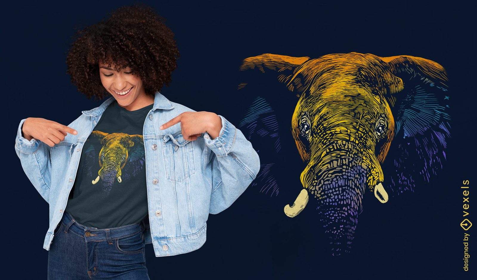 Diseño de camiseta de animal elefante realista.