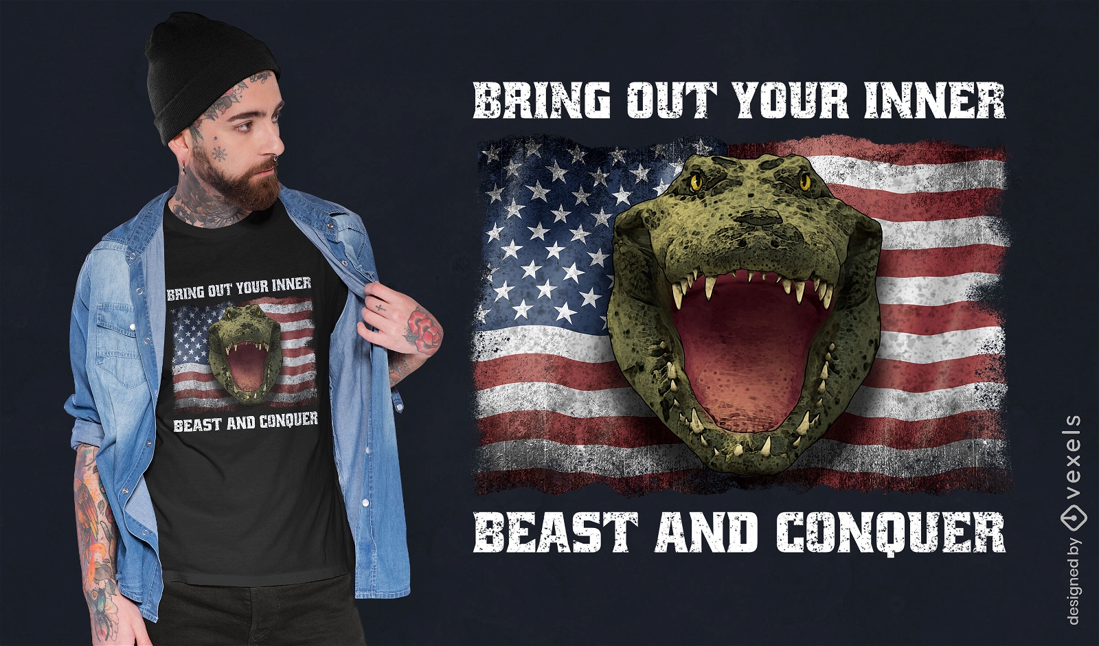 T-shirt da bandeira americana animal crocodilo psd