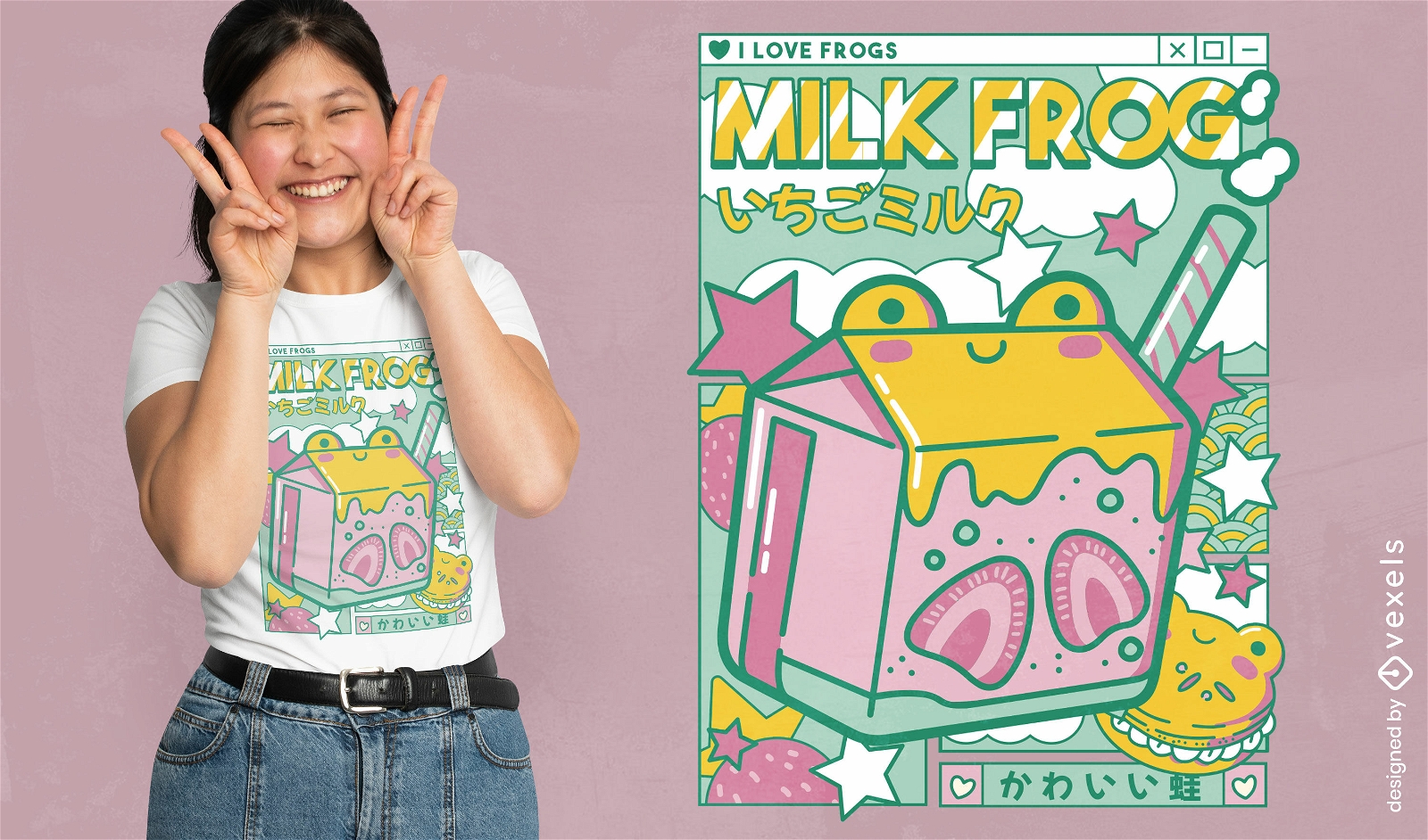 Design de camiseta de sapo de leite de morango