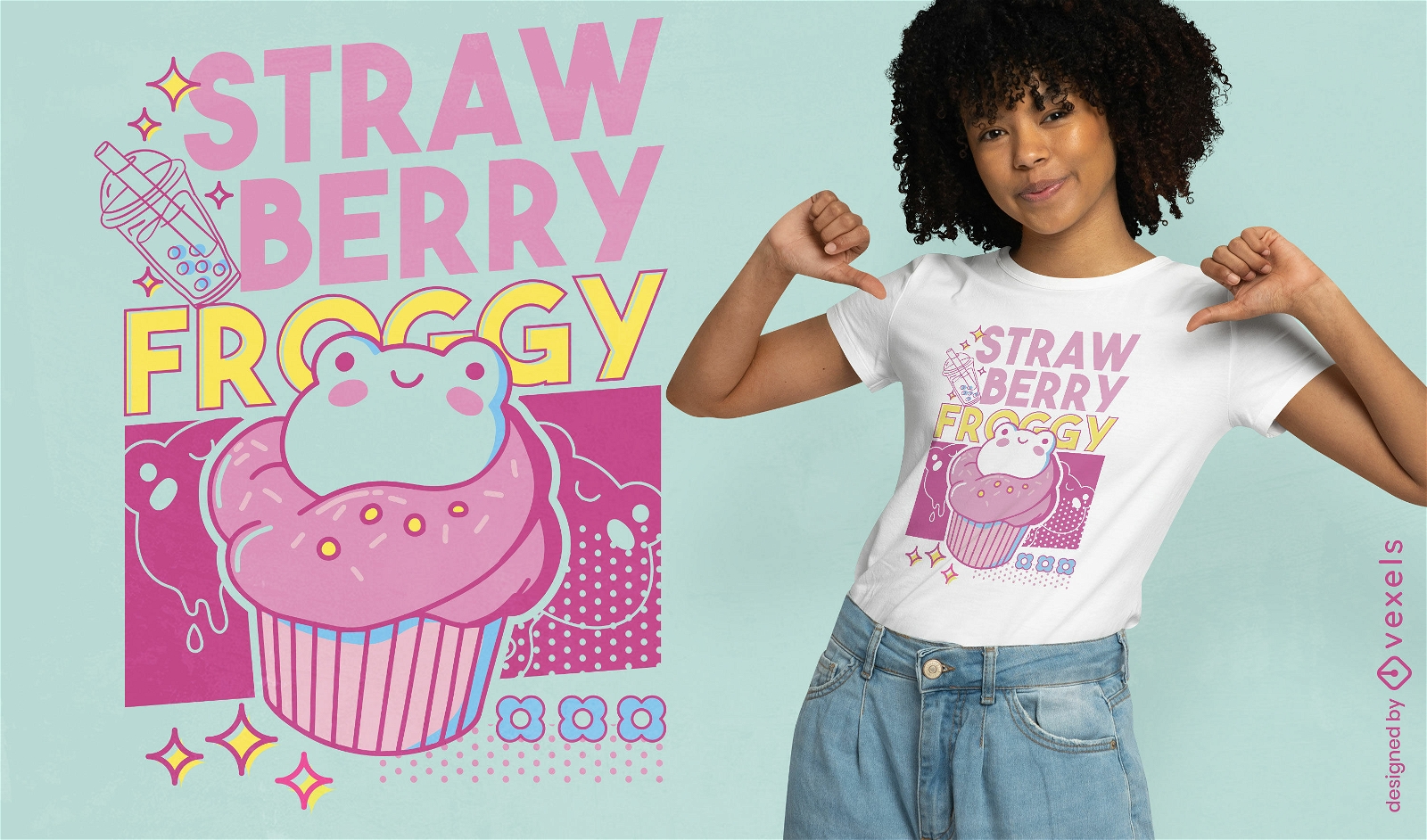 Strawberry cupcake frog t-shirt design