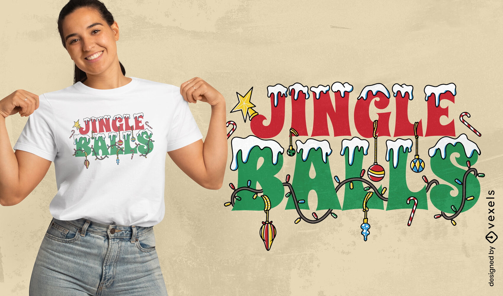 Design engraçado de camiseta de bolas de jingle de natal