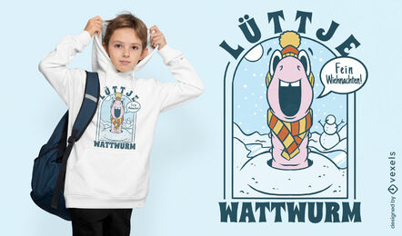 Wurm im Winter-Cartoon-T-Shirt-Design
