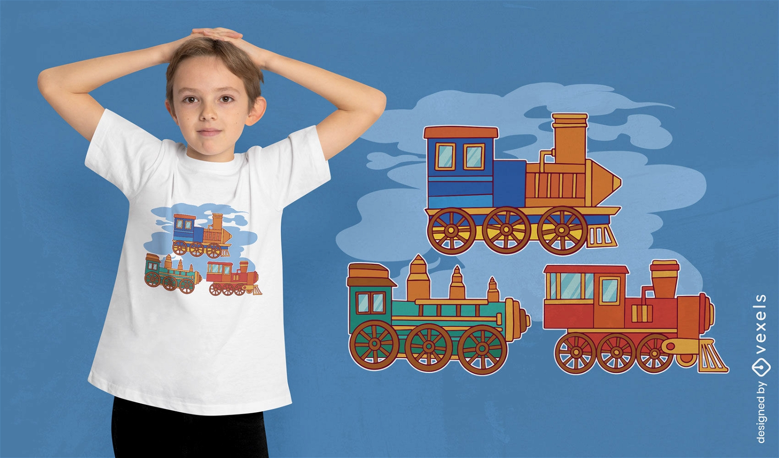 Diseño de camiseta de trenes de juguete para niños.