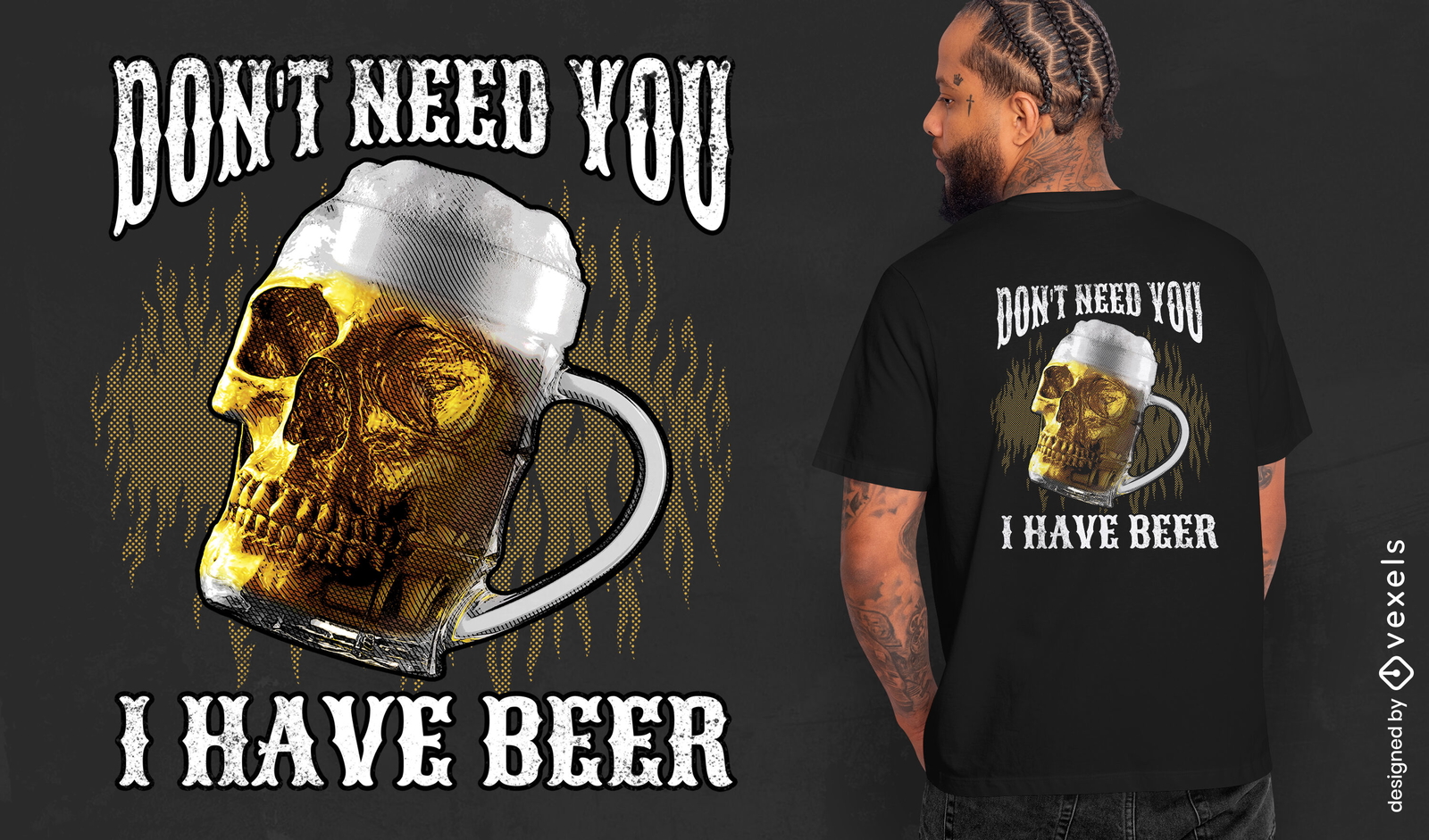 Bier Skelett alkoholisches Getränk T-Shirt psd