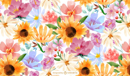 Watercolor flowers nature pattern design