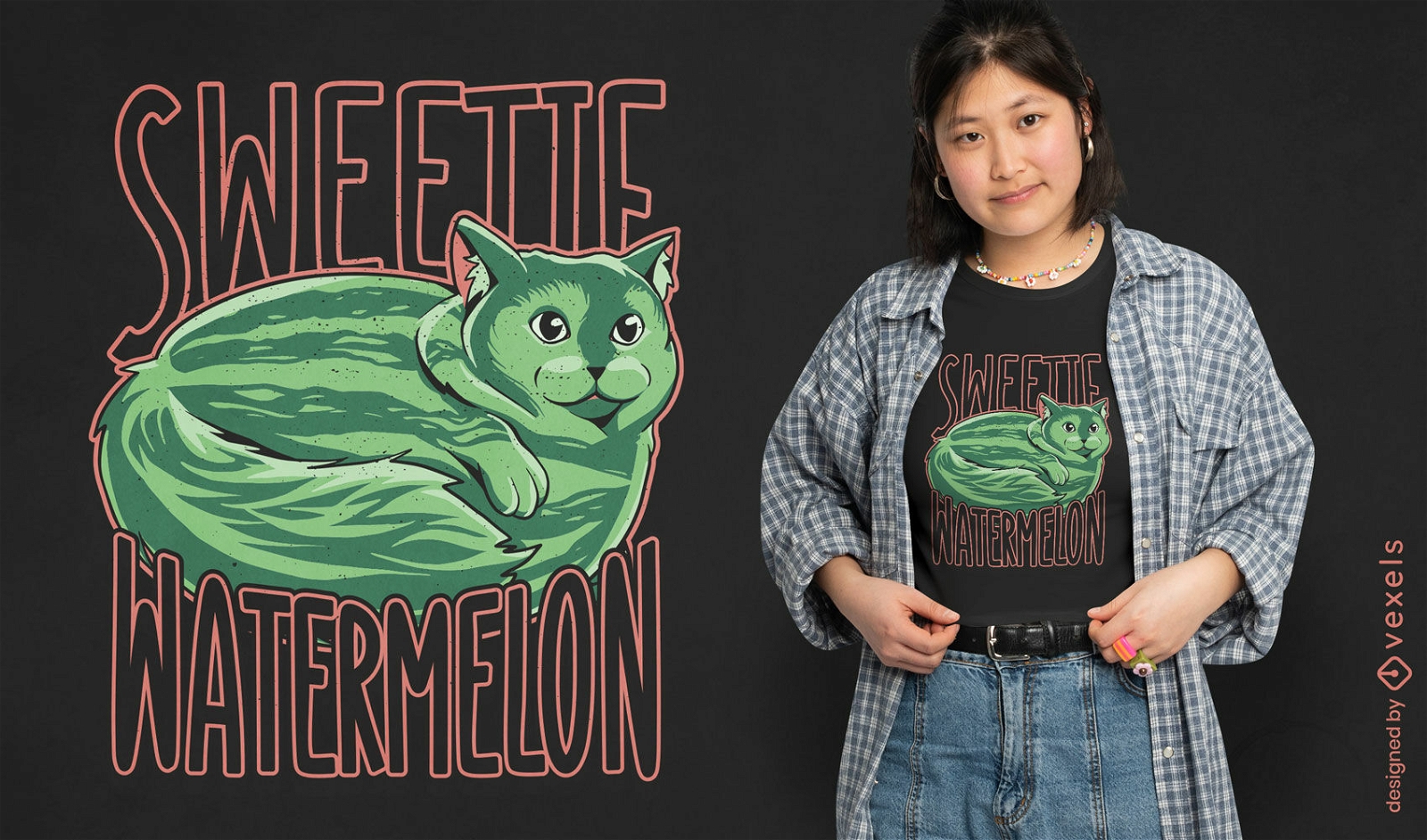 Design de camiseta animal gato melancia