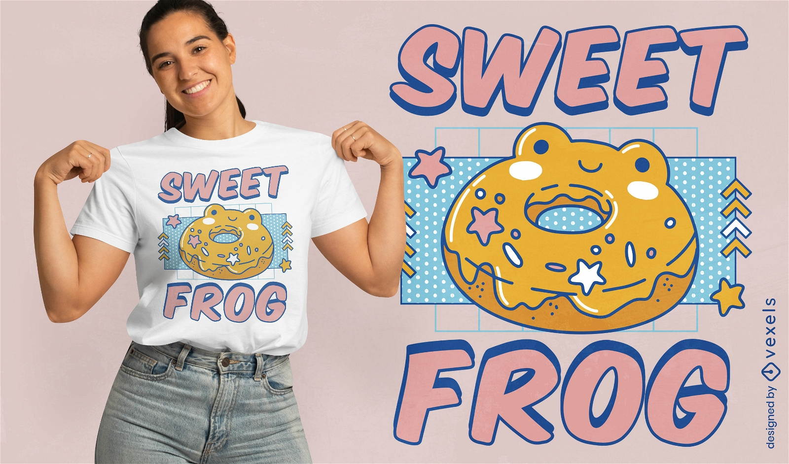 Diseño de camiseta de rana donut dulce