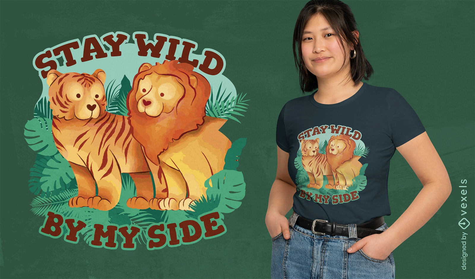 Design de camiseta de tigre e leão
