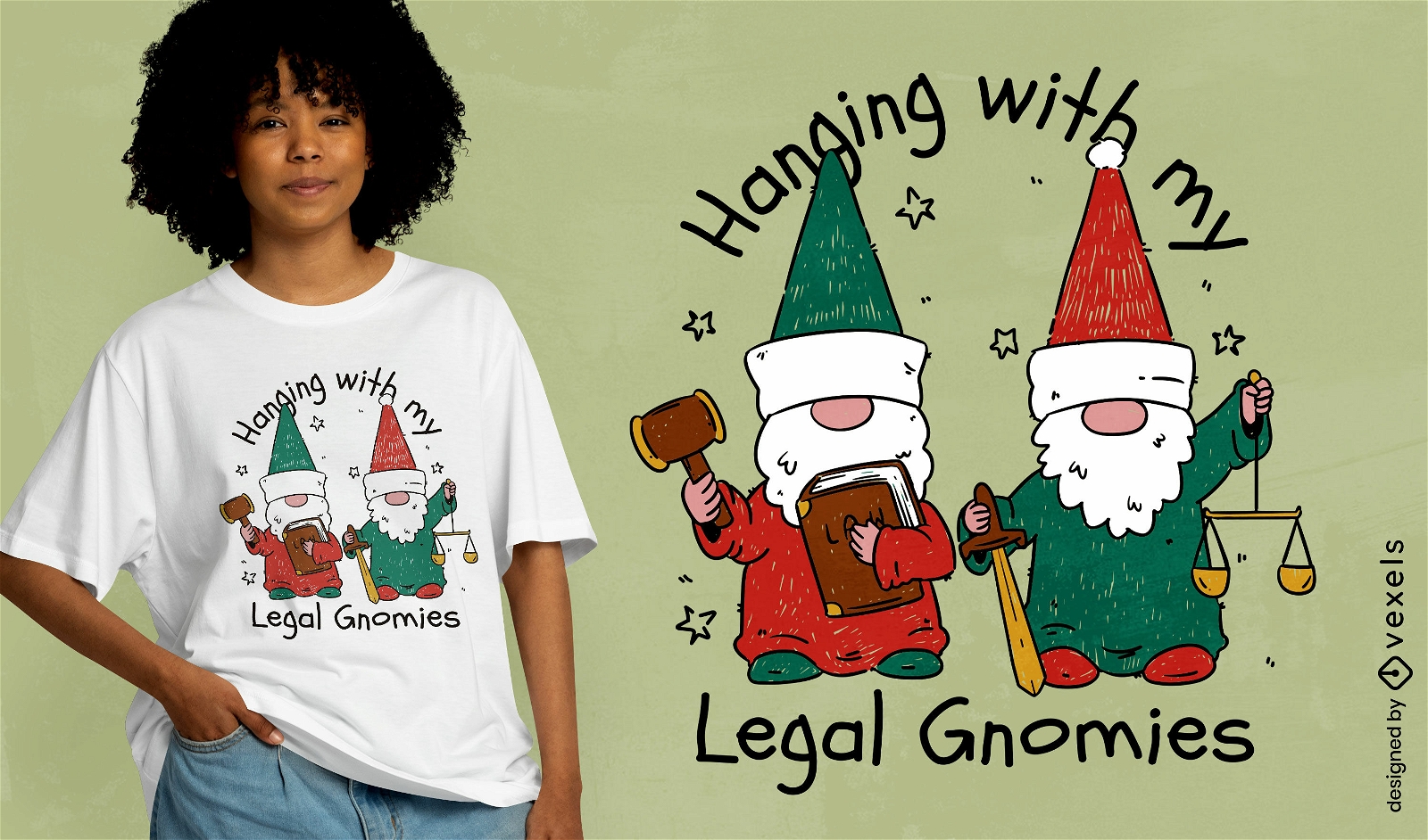 Design de camiseta de desenho animado de advogados gnomos