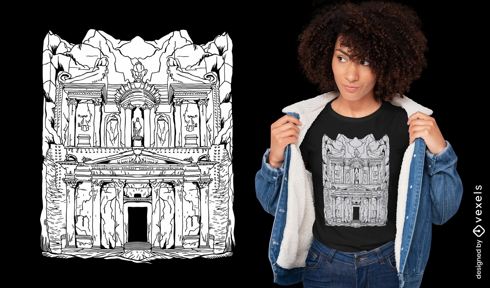 Design de camiseta de arqueologia de ruínas de Petra