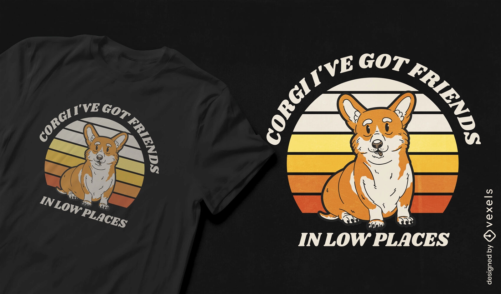 Corgi-Hund Retro-Sonnenuntergang-T-Shirt-Design