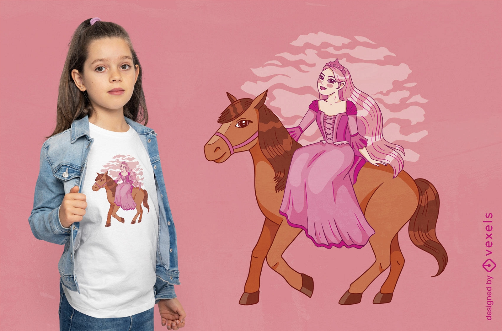 Princesa rosa en un diseño de camiseta de caballo.