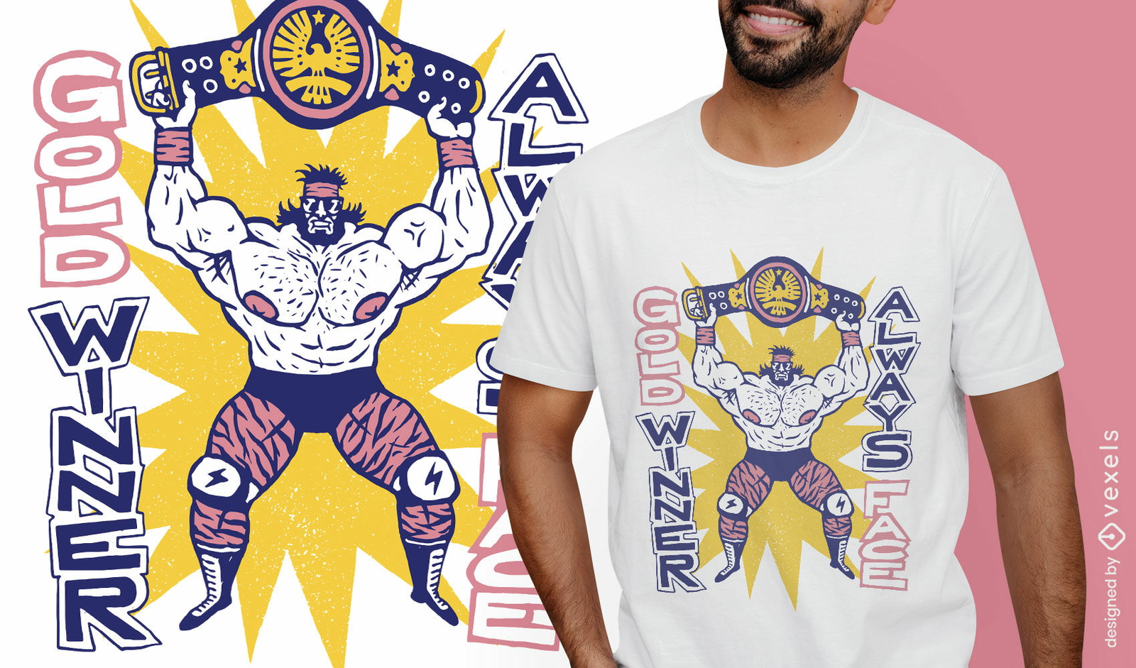 Diseño de camiseta de ganador de oro de lucha libre