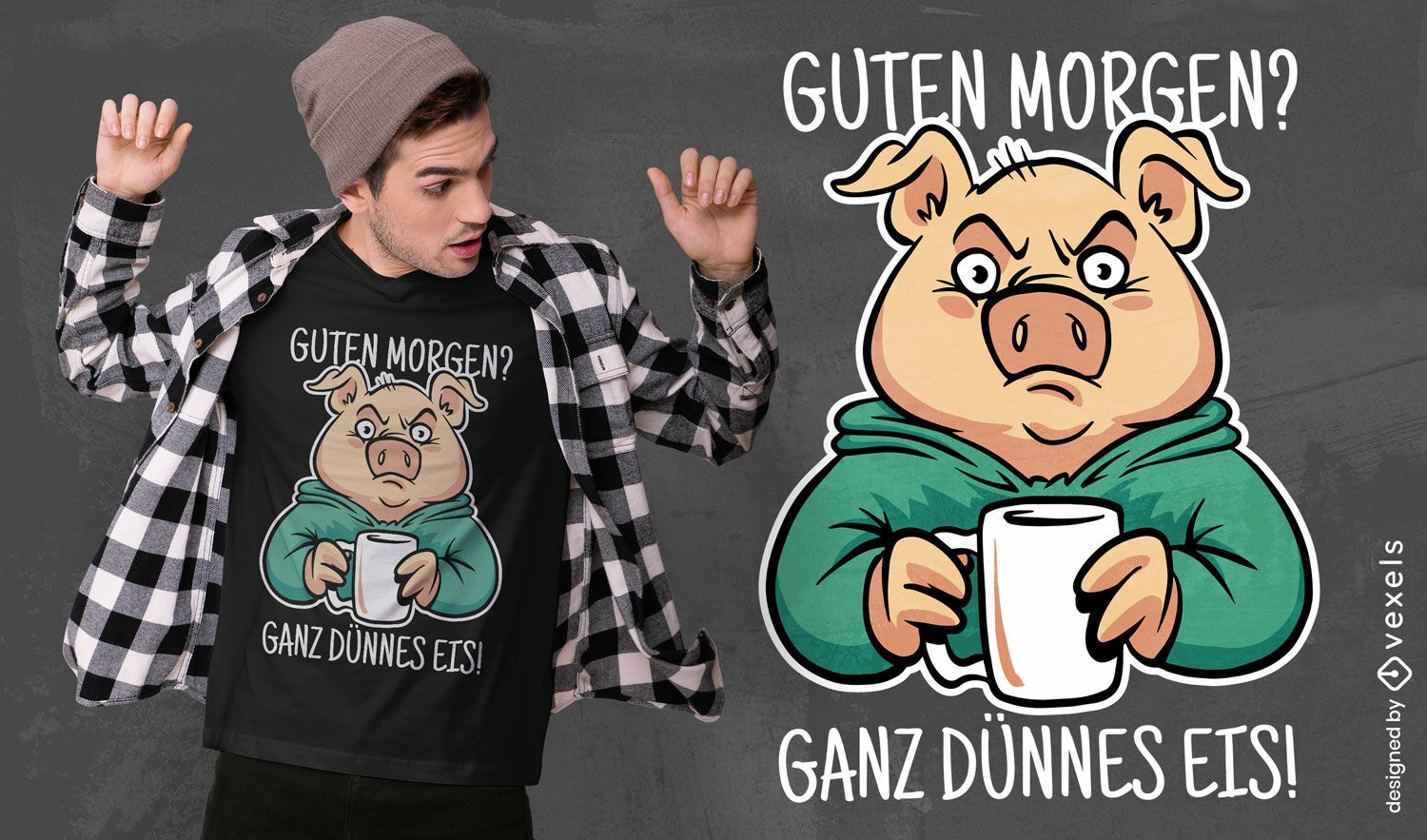 Pig having morning coffee t-shirt design