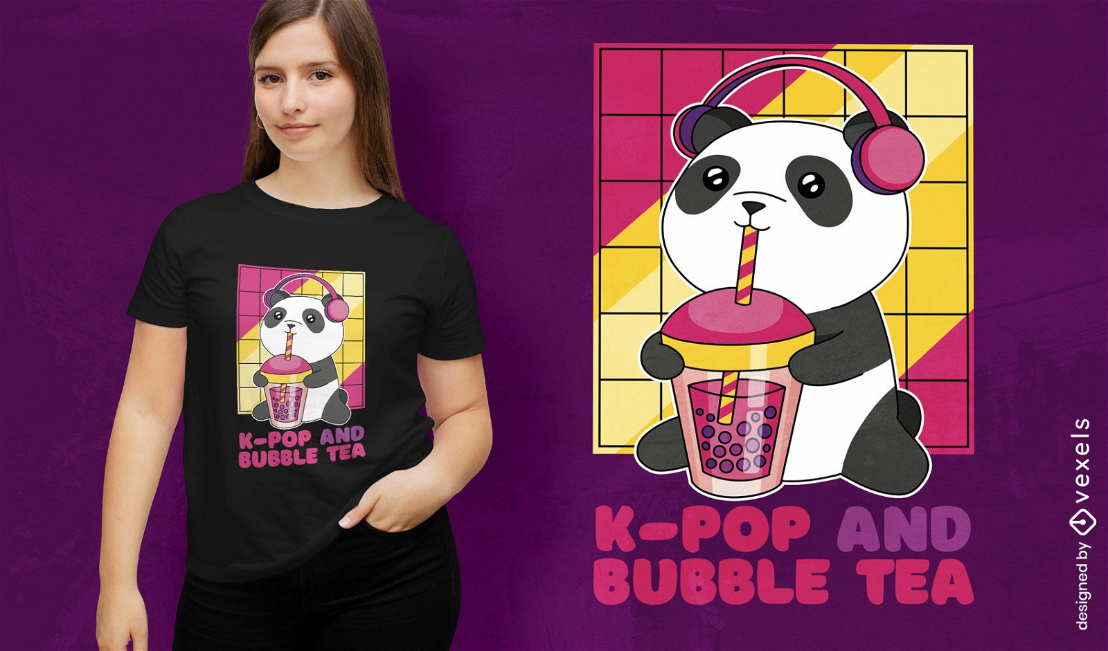 Diseño lindo de camiseta de panda de té de burbujas
